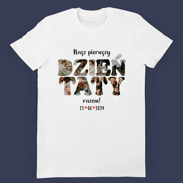 Słowo Ze Zdjęć: Nasz Pierwszy Dzień Taty - Zestaw Koszulka Męska i Body Niemowlęce