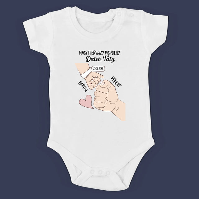 Imię i Podpis: Pierwszy Wspólny Dzień Taty - Zestaw Koszulka Męska i Body Niemowlęce