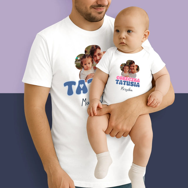Zdjęcie i Podpis: Tatuś, Córeczka Tatusia - Zestaw Koszulka Męska i Body Niemowlęce