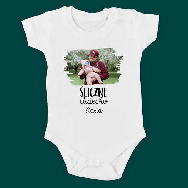 Zdjęcie i Podpis: Robie Śliczne Dzieci - Zestaw Koszulka Męska i Body Niemowlęce