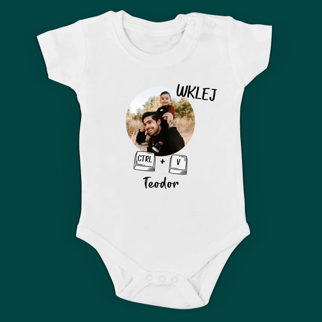 Zdjęcie i Podpis: Kopiuj, Wklej - Zestaw Koszulka Męska i Body Niemowlęce