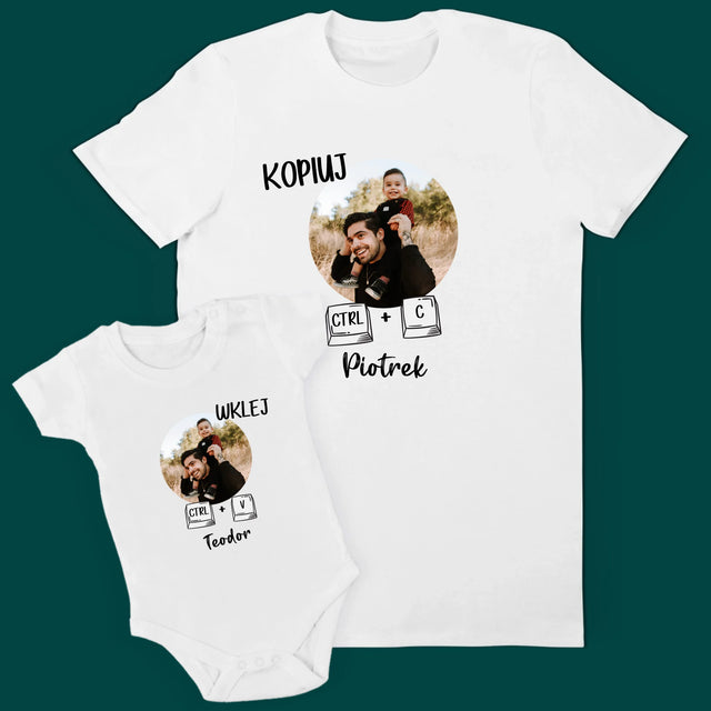 Zdjęcie i Podpis: Kopiuj, Wklej - Zestaw Koszulka Męska i Body Niemowlęce