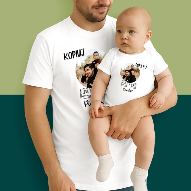 Zdjęcie i Podpis: Kopiuj, Wklej - Zestaw Koszulka Męska i Body Niemowlęce