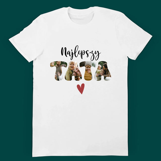 Zdjęcie i Podpis: Najlepszy Tata i Córka Serce - Zestaw Koszulka Męska i Body Niemowlęce