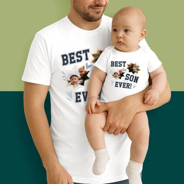 Fotokolaż: Best Dad And Son Ever - Zestaw Koszulka Męska i Body Niemowlęce