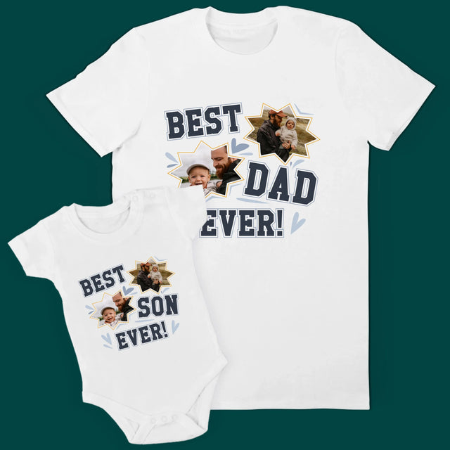 Fotokolaż: Best Dad And Son Ever - Zestaw Koszulka Męska i Body Niemowlęce
