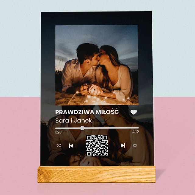 Zdjęcie i Podpis: Spotify z Twoimi Zdjęciami i Kodem Qr - Wydruk Na Szkle Akrylowym