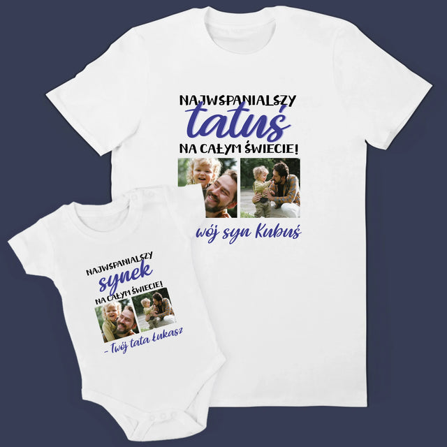 Fotokolaż: Tatuś i Synek - Zestaw Koszulka Męska i Body Niemowlęce