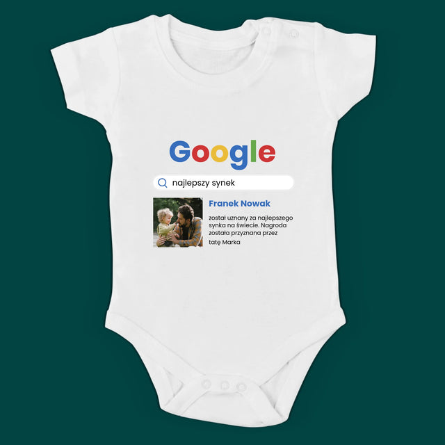 Zdjęcie i Podpis: Najlepszy Tata i Syn Wynik Google - Zestaw Koszulka Męska i Body Niemowlęce