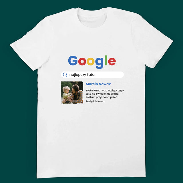 Zdjęcie i Podpis: Najlepszy Tata i Syn Wynik Google - Zestaw Koszulka Męska i Body Niemowlęce