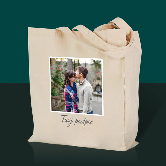 Zdjęcie i Podpis: Twoje Zdjęcie i Podpis - Torba Płócienna z Nadrukiem