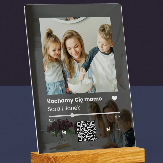 Zdjęcie I Podpis: Spotify Z Kodem Qr Dla Mamy - Wydruk Na Szkle Akrylowym