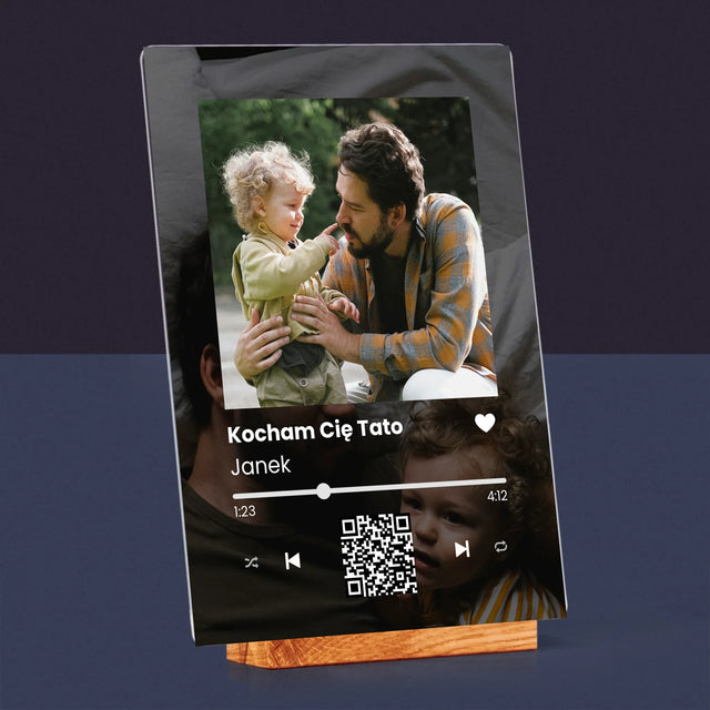 Zdjęcie I Podpis: Spotify Z Kodem Qr Dla Taty - Wydruk Na Szkle Akrylowym