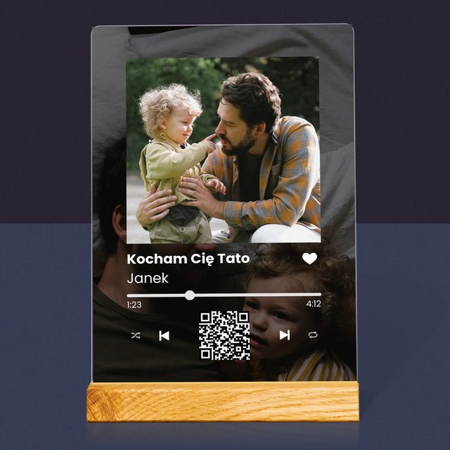 Zdjęcie I Podpis: Spotify Z Kodem Qr Dla Taty - Wydruk Na Szkle Akrylowym