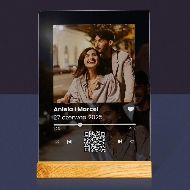 Zdjęcie I Podpis: Spotify Z Kodem Qr Na Ślub - Wydruk Na Szkle Akrylowym