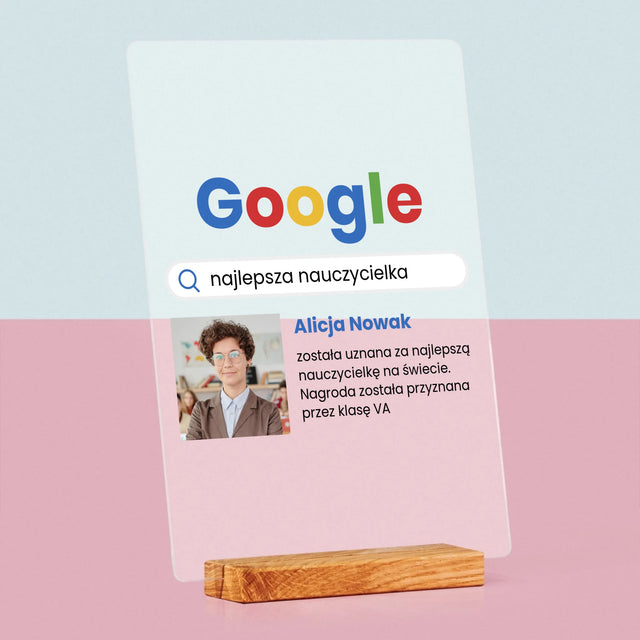 Zdjęcie I Podpis: Najlepszy Nauczyciel Wynik Google - Wydruk Na Szkle Akrylowym