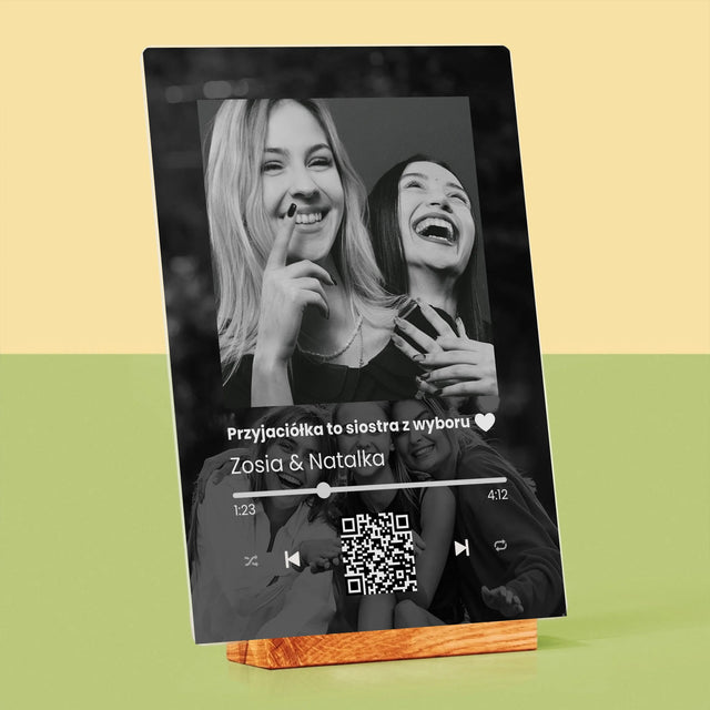 Zdjęcie I Podpis: Spotify Z Kodem Qr Dla Przyjaciółki - Wydruk Na Szkle Akrylowym