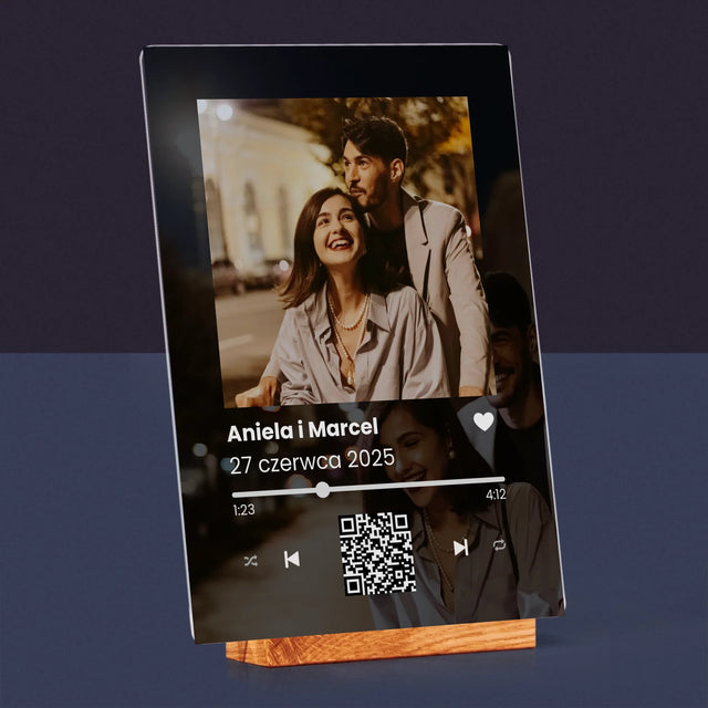 Zdjęcie I Podpis: Spotify Z Kodem Qr Na Ślub - Wydruk Na Szkle Akrylowym