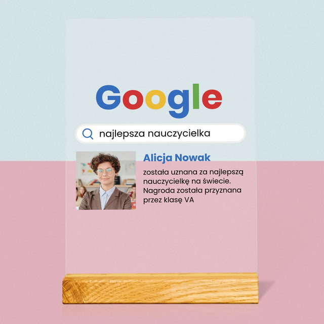 Zdjęcie I Podpis: Najlepszy Nauczyciel Wynik Google - Wydruk Na Szkle Akrylowym