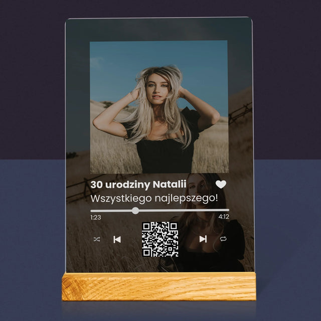 Zdjęcie I Podpis: Spotify Z Kodem Qr Na Urodziny - Wydruk Na Szkle Akrylowym