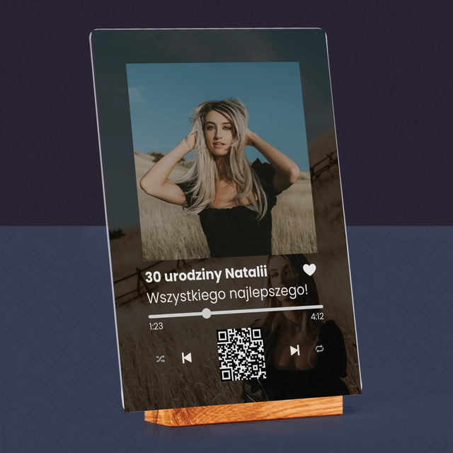 Zdjęcie I Podpis: Spotify Z Kodem Qr Na Urodziny - Wydruk Na Szkle Akrylowym