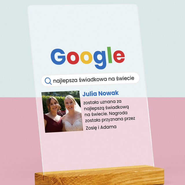 Zdjęcie I Podpis: Najlepsza Świadkowa Wynik Google - Wydruk Na Szkle Akrylowym