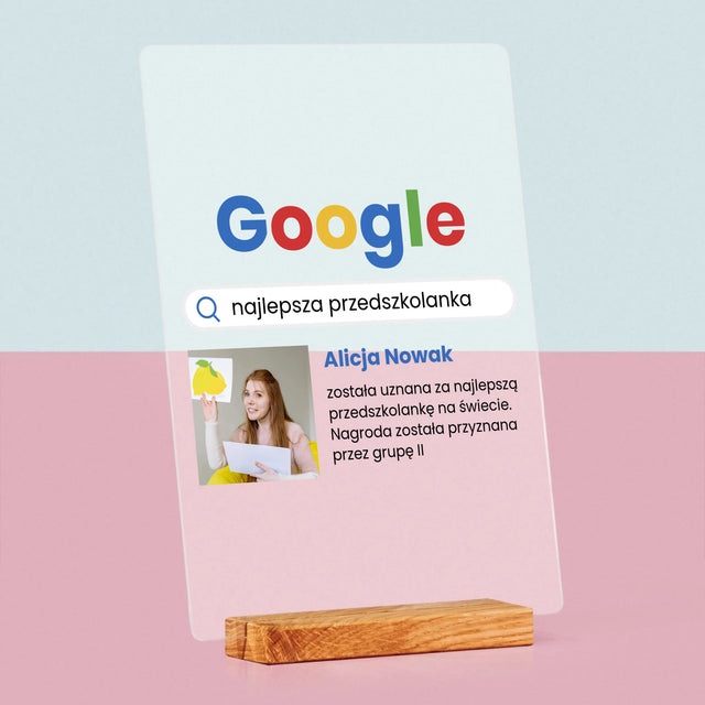 Zdjęcie I Podpis: Najlepsza Przedszkolanka Wynik Google - Wydruk Na Szkle Akrylowym