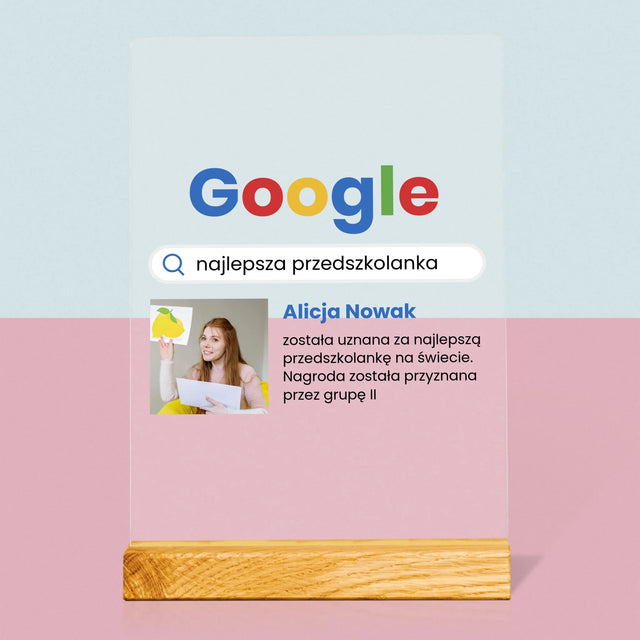 Zdjęcie I Podpis: Najlepsza Przedszkolanka Wynik Google - Wydruk Na Szkle Akrylowym