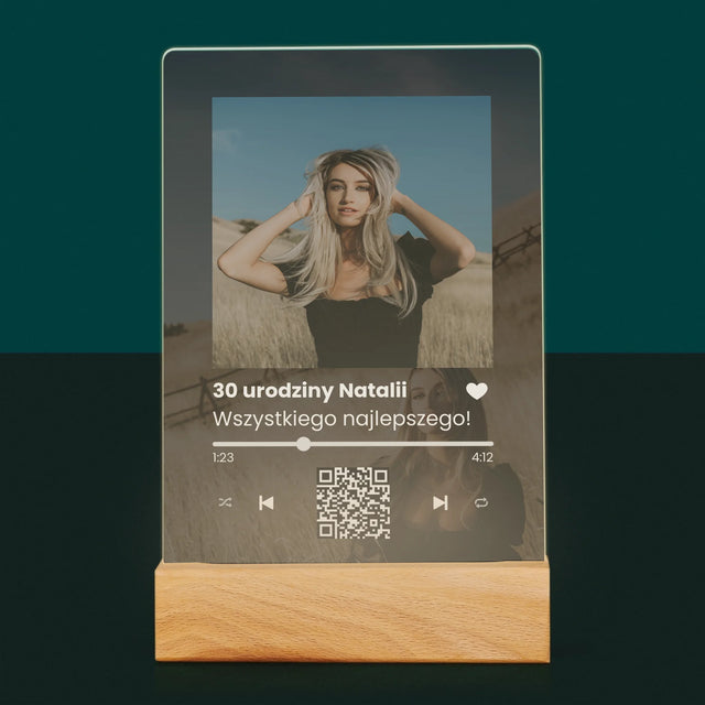 Zdjęcie I Podpis: Spotify Z Kodem Qr Na Urodziny - Wydruk Na Szkle Akrylowym
