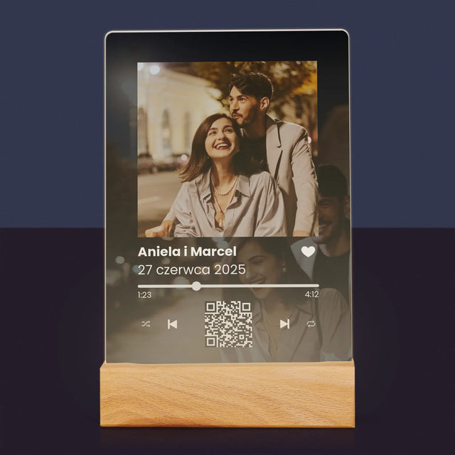 Zdjęcie I Podpis: Spotify Z Kodem Qr Na Ślub - Wydruk Na Szkle Akrylowym