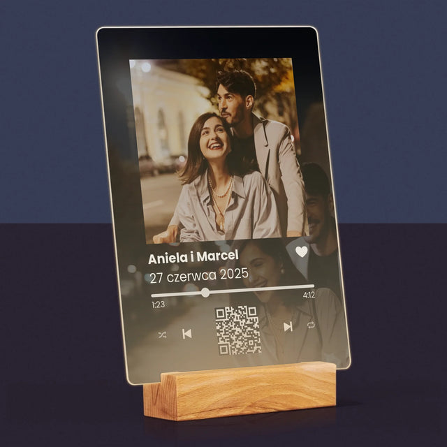 Zdjęcie I Podpis: Spotify Z Kodem Qr Na Ślub - Wydruk Na Szkle Akrylowym
