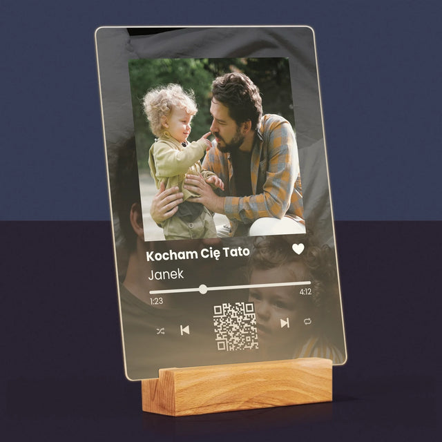 Zdjęcie I Podpis: Spotify Z Kodem Qr Dla Taty - Wydruk Na Szkle Akrylowym