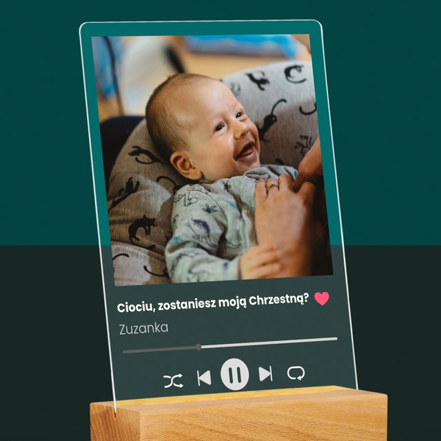Zdjęcie I Podpis: Spotify Dla Chrzestnej - Wydruk Na Szkle Akrylowym