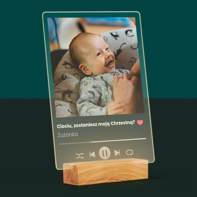 Zdjęcie I Podpis: Spotify Dla Chrzestnej - Wydruk Na Szkle Akrylowym