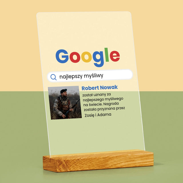 Zdjęcie I Podpis: Najlepszy Myśliwy Wynik Google - Wydruk Na Szkle Akrylowym