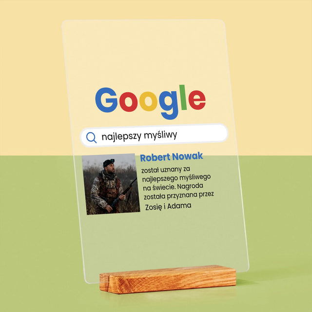 Zdjęcie I Podpis: Najlepszy Myśliwy Wynik Google - Wydruk Na Szkle Akrylowym