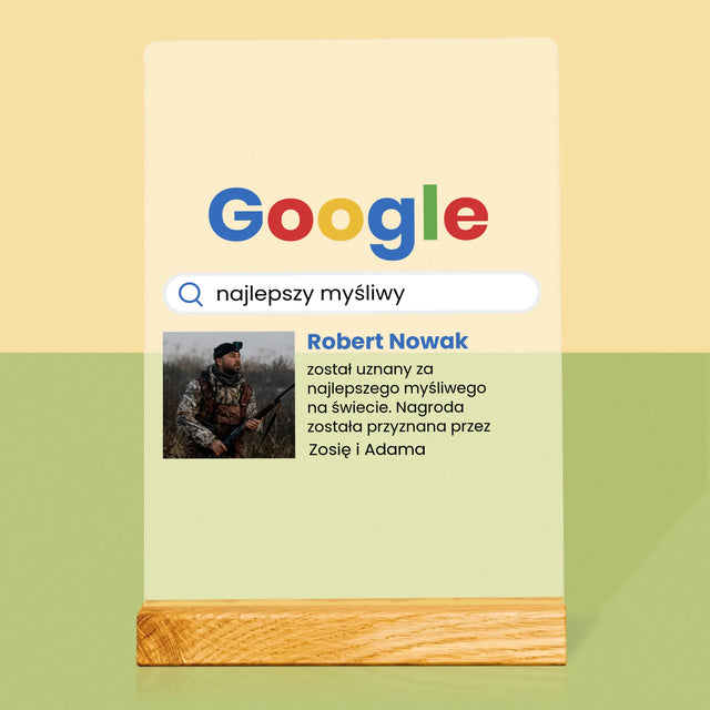 Zdjęcie I Podpis: Najlepszy Myśliwy Wynik Google - Wydruk Na Szkle Akrylowym