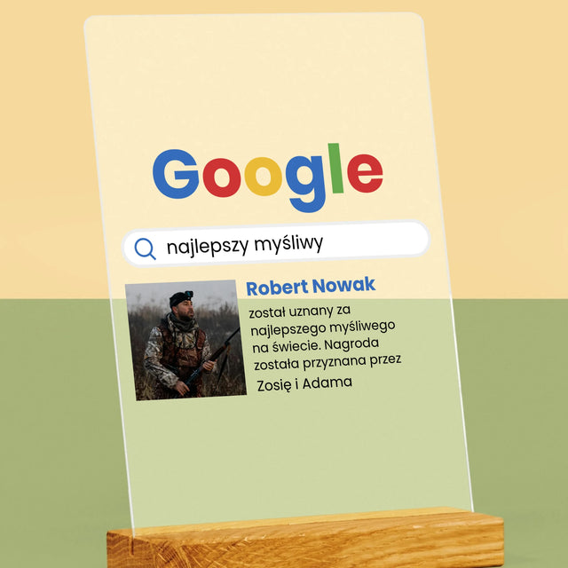 Zdjęcie I Podpis: Najlepszy Myśliwy Wynik Google - Wydruk Na Szkle Akrylowym
