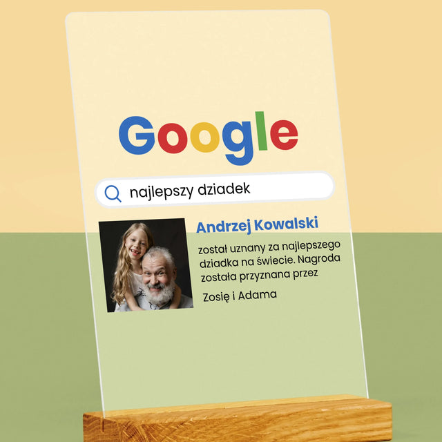 Zdjęcie I Podpis: Najlepszy Dziadek Wynik Google - Wydruk Na Szkle Akrylowym