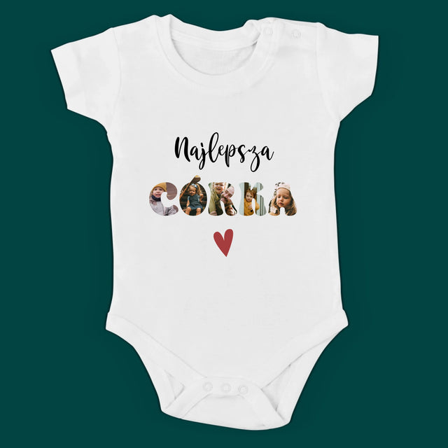 Zdjęcie i Podpis: Najlepszy Tata i Córka Serce - Zestaw Koszulka Męska i Body Niemowlęce