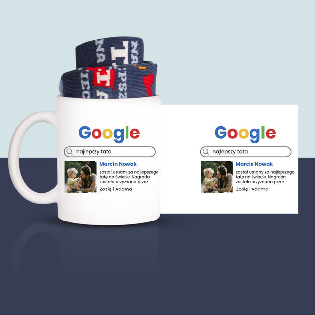 Zdjęcie i Podpis: Najlepszy Tata Wynik Google - Skarpetki w Kubku Dla Taty