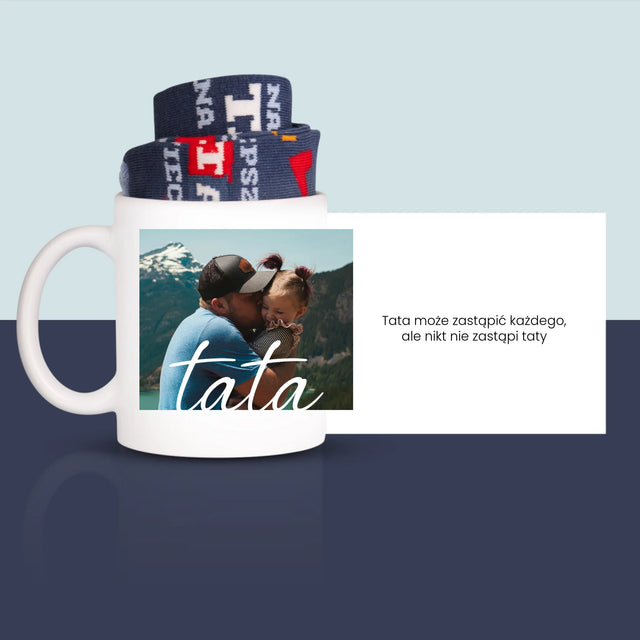 Zdjęcie i Podpis: Niezastąpiony Tata Dedykacja - Skarpetki w Kubku Dla Taty