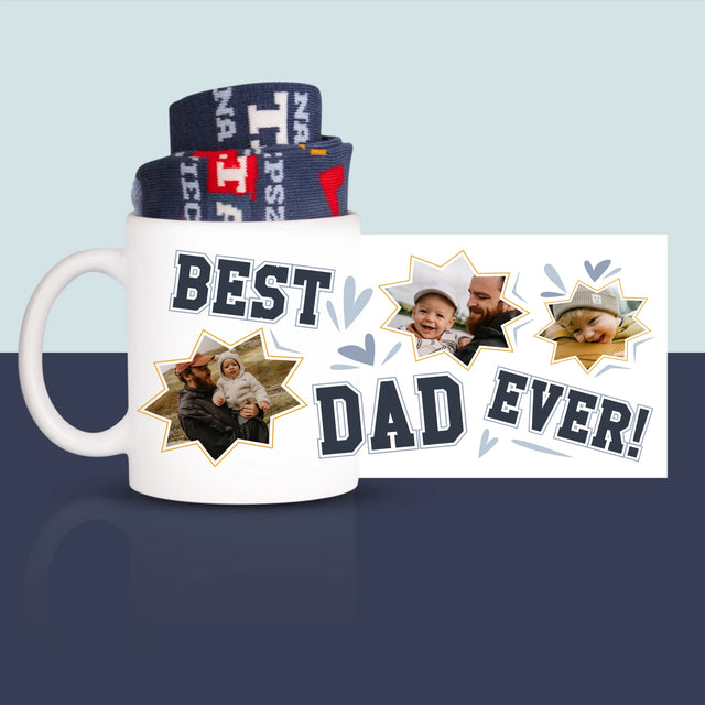 Fotokolaż: Best dad ever gwiazdy - Skarpetki w Kubku Dla Taty