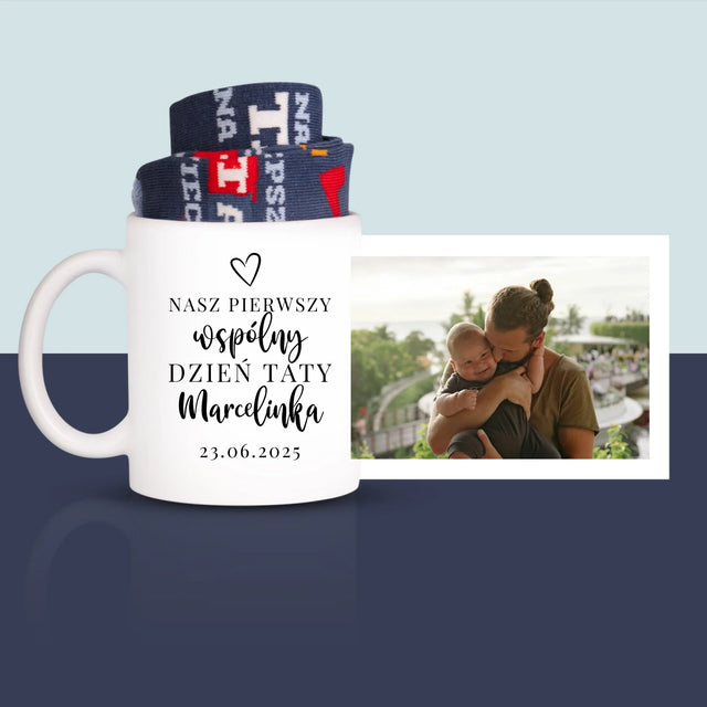 Zdjęcie i Podpis: Pierwszy Dzień Tatusia - Skarpetki w Kubku Dla Taty