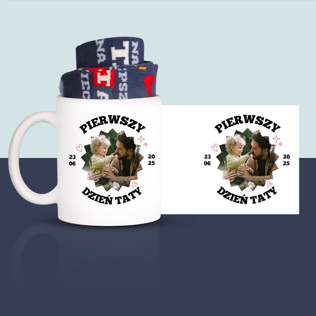 Zdjęcie i Podpis: Pierwszy Dzień Taty Razem - Skarpetki w Kubku Dla Taty