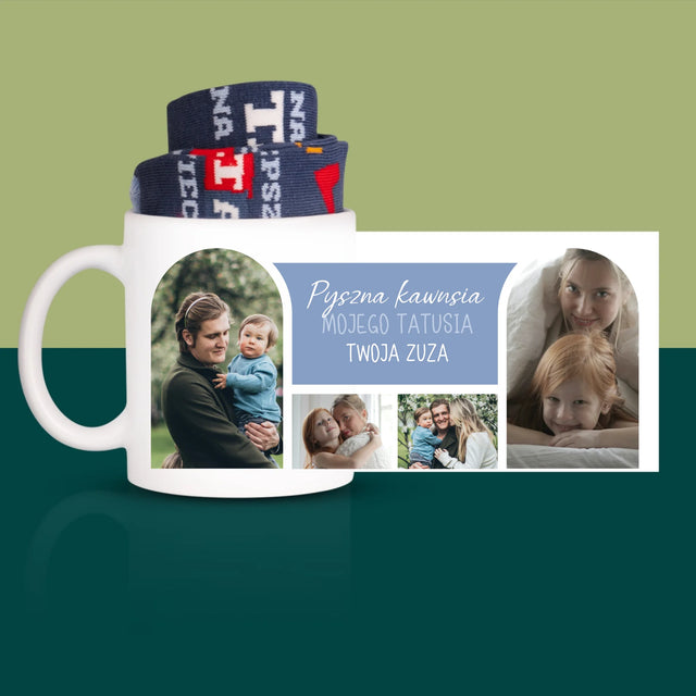 Fotokolaż: Pysznej Kawusi Tata - Skarpetki w Kubku Dla Taty