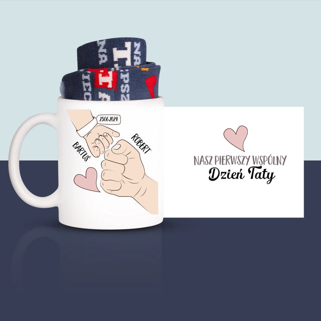 Imię i Podpis: Pierwszy Wspólny Dzień Taty - Skarpetki w Kubku Dla Taty