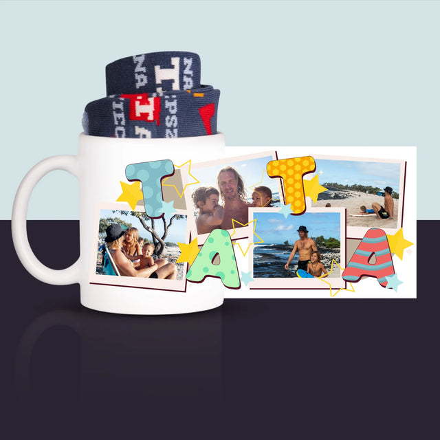 Fotokolaż: Literki Tata - Skarpetki w Kubku Dla Taty