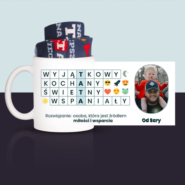 Zdjęcie i Podpis: Tata Krzyżówka - Skarpetki w Kubku Dla Taty