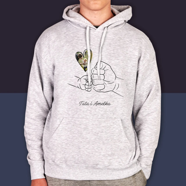 Zdjęcie i Podpis: Tata Dziecko Rączka - Bluza Męska z Kapturem